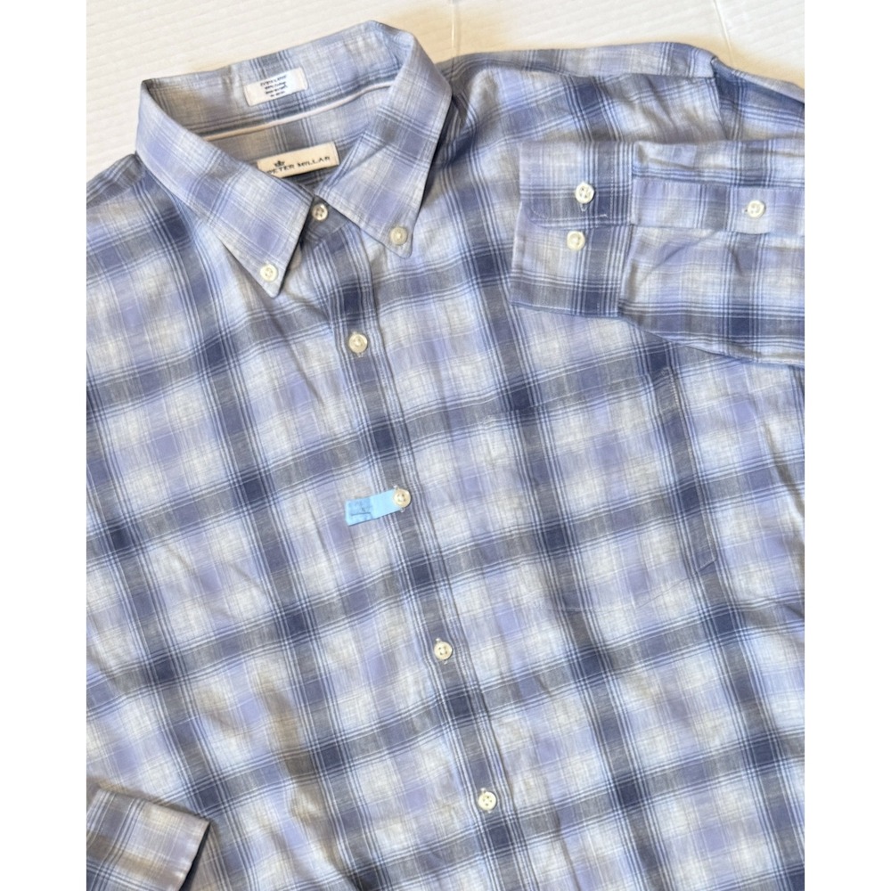 PETER MILLAR - Men's Shirt - Long Sleeve Blue Plaid Button - X-Large XL